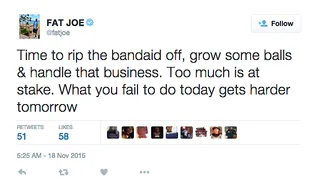 School of Hard Knocks - Joey is giving life lessons. The weak need not apply.&nbsp;(Photo: Fat Joe via Twitter)