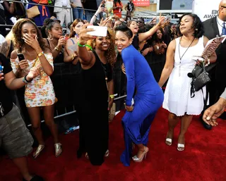Got Her "Good"  - Actress Meagan Good definitely stopped the show in a blue dress that turned heads all the way down the red carpet.  (Photo: John Ricard/Getty Images for BET)
