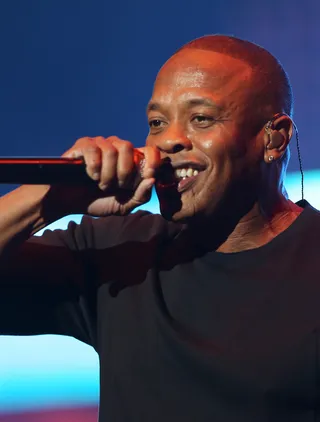 DRE DAY - Even Dr. Dre was in the mood to rhyme! Dre briefly blessed the Staples Center stage as Snoop's guest.&nbsp;(Photo: Chelsea Lauren/Getty Images for BET)