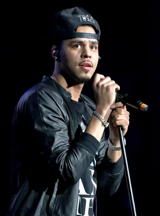 STADIUM STATUS - J. Cole paused to soak in the huge Staples Center crowd. Not a bad look for the &quot;Born Sinner.&quot;(Photo: Chelsea Lauren/Getty Images for BET)