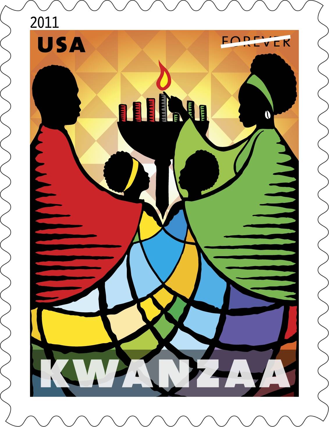 U.S. Postal Service Announces New Kwanzaa Stamp  - The U.S. Postal Service issued a newly designed "Kwanzaa (Forever)" stamp commemorating the traditional&nbsp;African-American holiday on Friday, Oct. 14.&nbsp; (Photo: US Post Office)