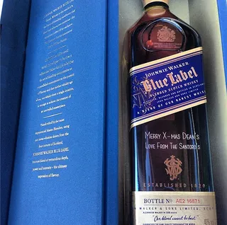 Swizz Beatz - The hit record producer says he’s saving this bottle of Johnnie Walker Blue Label brand scotch (which retails at $229) for New Year’s Eve. Perhaps a romantic midnight toast with wifey Alicia Keys?(Photo: Swizz Beatz via Instagram)
