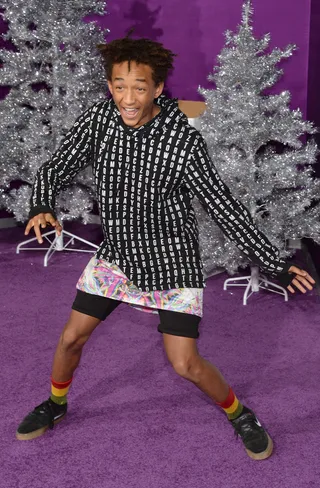 Cuttin' Up - Jaden Smith goes wild for fans on the red carpet of his big bro Justin Bieber's premiere for Justin Bieber's Believe at Regal Cinemas L.A. Live in Los Angeles. (Photo: Jason Kempin/Getty Images)