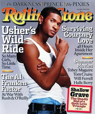 Lonely at the Top - Usher makes the cover of Rolling Stone with the release of his über-successful album Confessions. His fourth effort chronicled his breakup with TLC member Chili. The speculation surrounding details of the breakup boosted record sales to diamond status—that's 10 million records sold! (Photo: Rolling Stone Magazine)