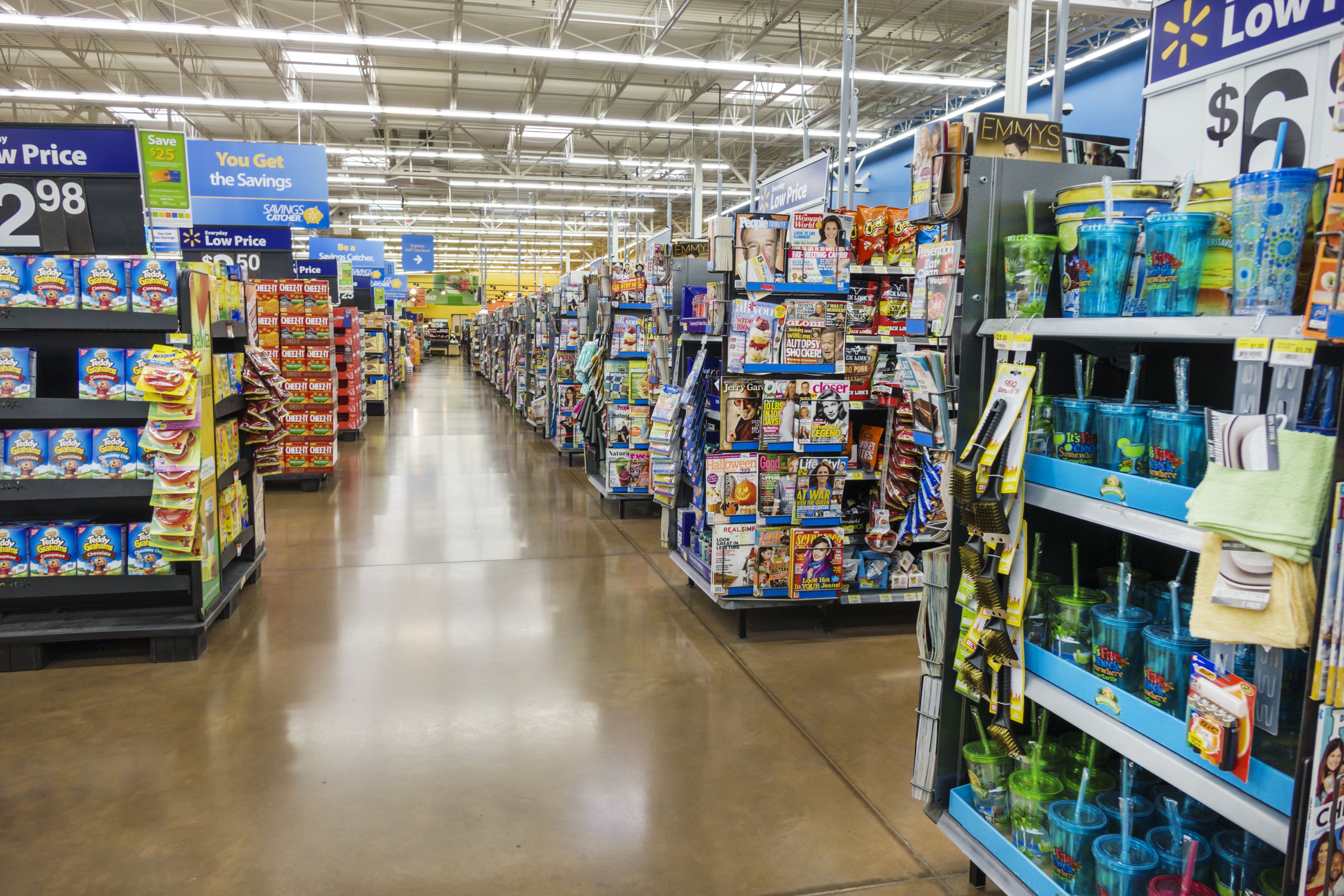 Illinois, Springfield, Walmart, inside, shopping, discount department store, aisle, sale, display, merchandise,