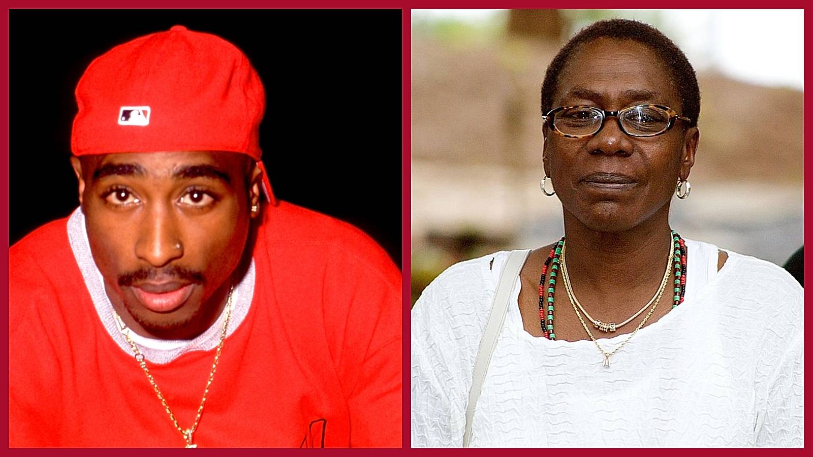 American rapper, songwriter, and actor (1971-1996) Tupac Shakur poses for a portrait during the 1994 Source Awards on April 25, 1994 at the Paramount Theatre in New York, New York. SEPTEMBER 09: Afeni Shakur-Davis, mother of the late Tupac Shakur, watches the African drum ceremony marking the tenth anniversary of his death September 9, 2006 in Stone Mountain, Georgia. 

