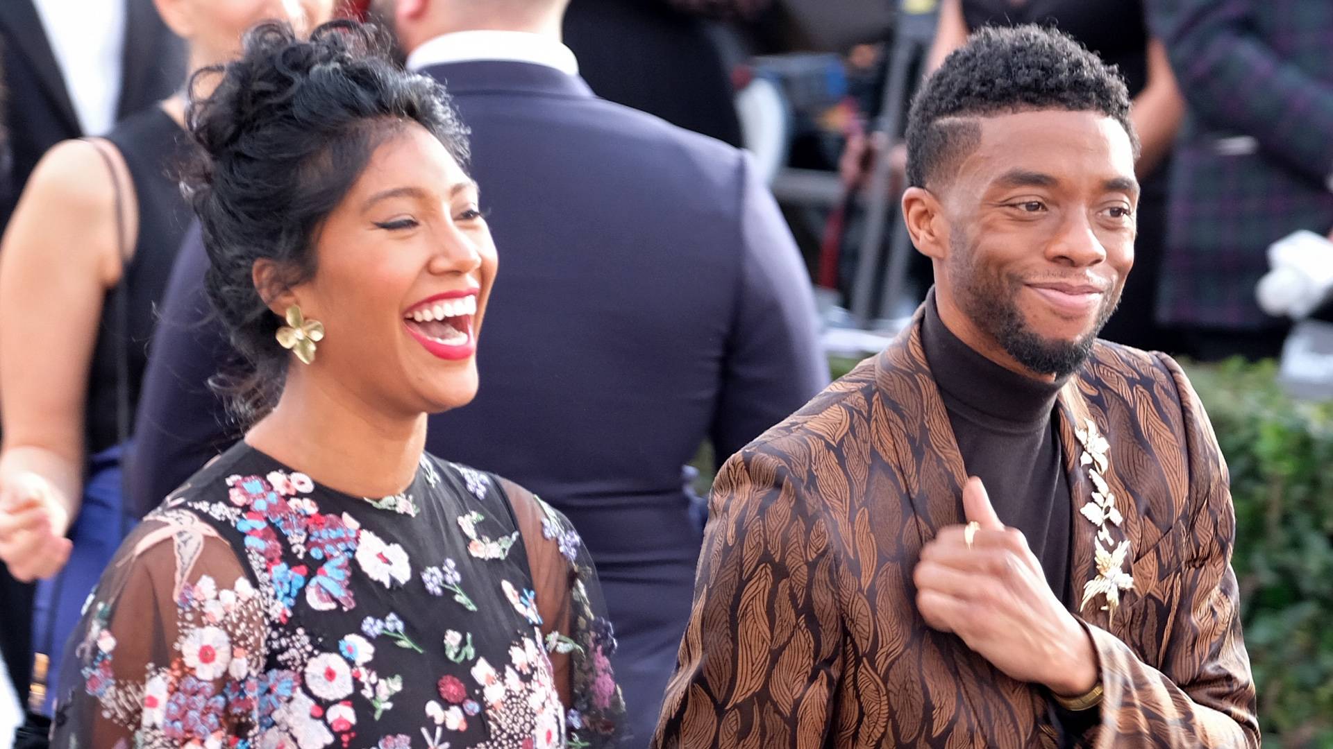 Chadwick Boseman and Taylor Simone Ledward on BET Buzz 2020.