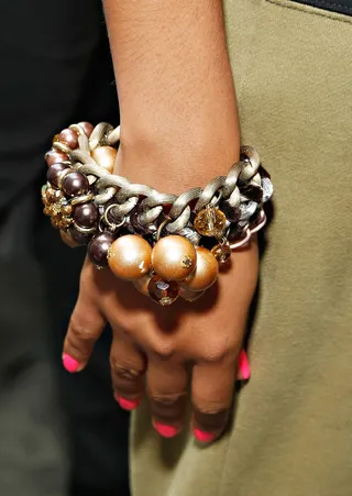 Just Bead It - Host Angela Simmons shows off her rocks in her bracelet.&nbsp;&nbsp; (Photo: Cindy Ord/BET/Getty Images for BET)