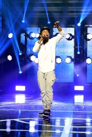 Swaggin' in the Room  - Kid Ink shows off his lyrical skills on stage as he kills his performance during rehearsals. It's going to be so live when he takes the stage. (Photo: Ethan Miller/Getty Images for BET)