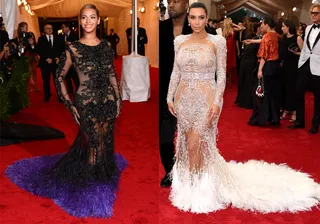 Beyoncé&nbsp;and Kim Kardashian - What do you think? Did Mrs. West totally steal Bey's 2012 Met Gala look for this year's ball? Or is her Roberto Cavalli number no comparison to Mrs. Carter's Givenchy gown? We'll let you decide. Debate on! By Jazmine A. Ortiz&nbsp;   (Photos from left: Dimitrios Kambouris/Getty Images, Larry Busacca/Getty Images)