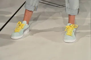 Not-So-Mellow Yellow - Sunny yellow laces make these pale blue Pumas perfect for the last days of Summer.  (Photo: JP Yim/Getty Images)