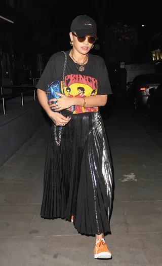 Tribute - Rita Ora was spotted leaving a recording studio wearing a Prince T-shirt in London.&nbsp;(Photo: Will Alexander/WENN.com)