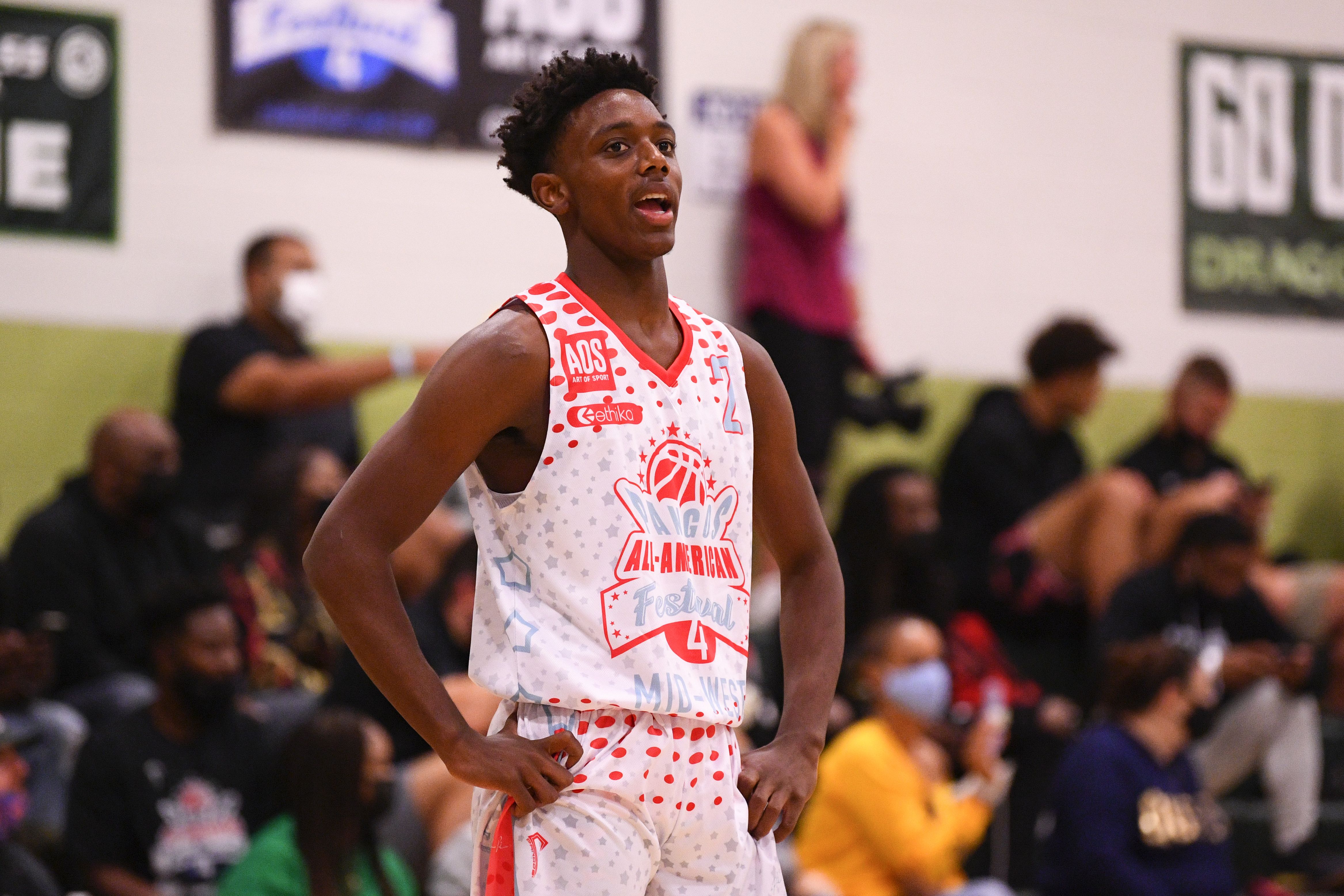 CHANDLER, AZ - NOVEMBER 07: Hercy Miller, from Minnehaha High School, looks on during the Pangos All-American Festival on November 7, 2020 at AZ Compass Prep in Chandler, AZ. (Photo by Brian Rothmuller/Icon Sportswire via Getty Images)
