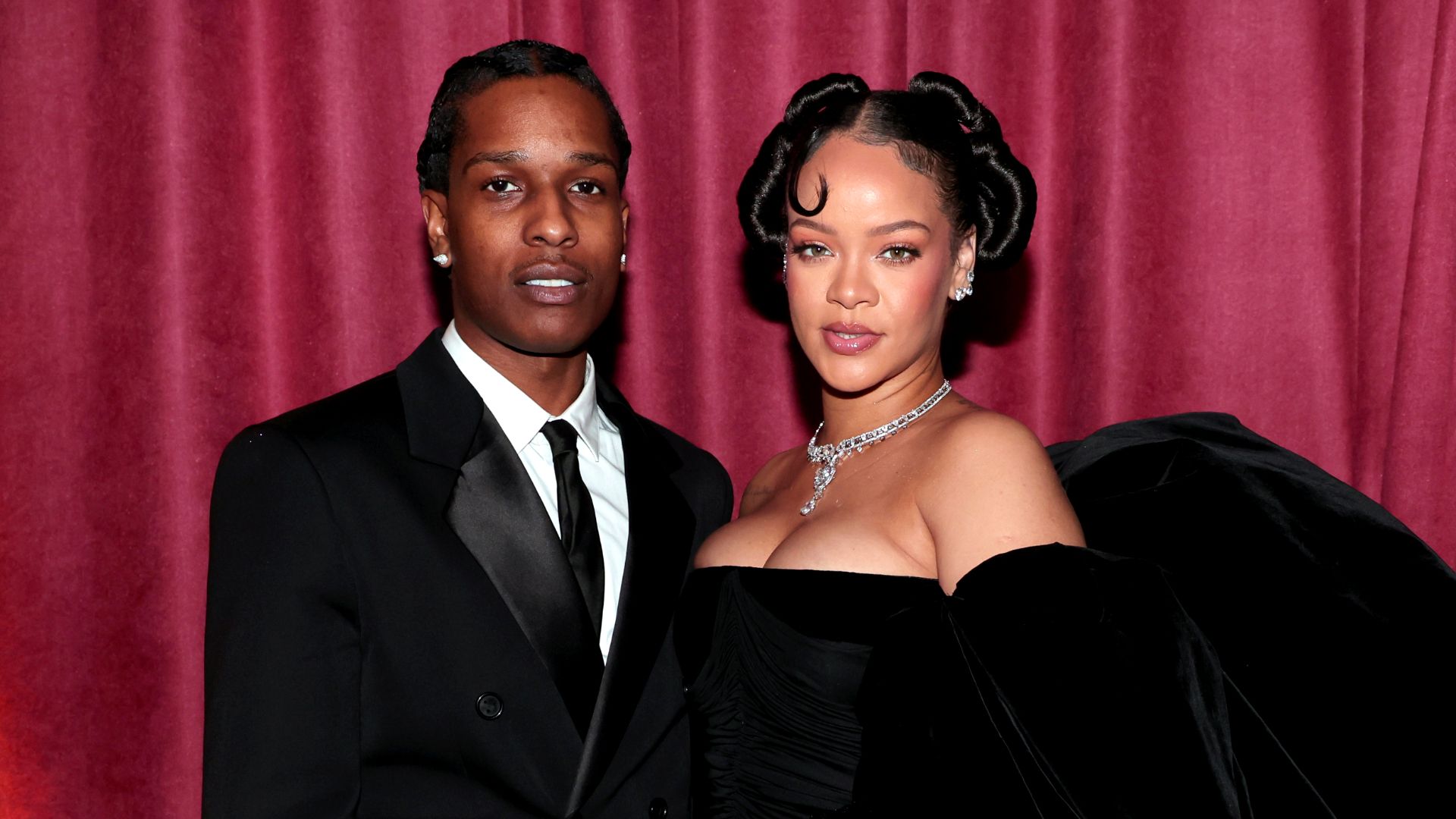 A$AP Rocky and Rihanna attend the 80th Annual Golden Globe Awards held at the Beverly Hilton Hotel on January 10, 2023 in Beverly Hills, California. 