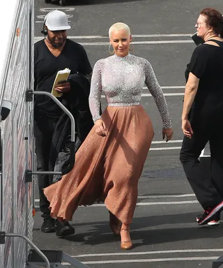 Center Stage - Amber Rose walked around base camp behind the scenes for Dancing With the Stars in&nbsp;Los Angeles. (Photo: Miguel Aguilar, PacificCoastNews)