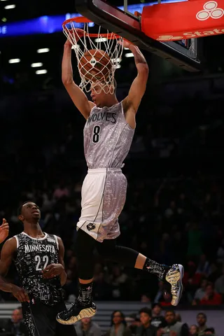 Little Preview of the Slam Dunk Contest - Zach LaVine showed fans a little sneak preview of the jams they can expect during the Slam Dunk Contest on All-Star Saturday Night.&nbsp;This kid could fly.&nbsp;(Photo: Elsa/Getty Images)