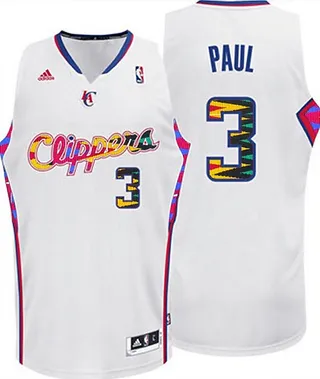 Los Angeles Clippers Chris Paul Jersey - Pristine whites and fragments of color — pair this jersey with some dark jeans and it'll be wearable off the court as well.&nbsp;(Photo: NBAbhmjerseys via Instagram)