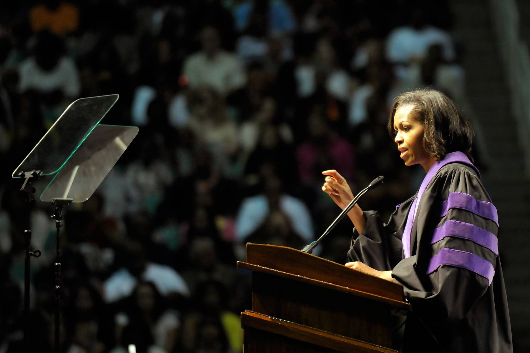 Passing the Baton - Michelle Obama delivered a commencement speech to North Carolina A&amp;T’s class of 2012 and urged the new graduates to think about how they can follow the example set by the Greensboro Four, whose activism desegregated lunch counters in the South, by helping to make the world a better place. “[Now] it's your turn. It's time for you to take that baton. Take it. It's time for you to carry the banner forward. It's time for you to wake the rest of us up and show us everything you've got,” the first lady said. (Photo: Sara D. Davis/Getty Images)