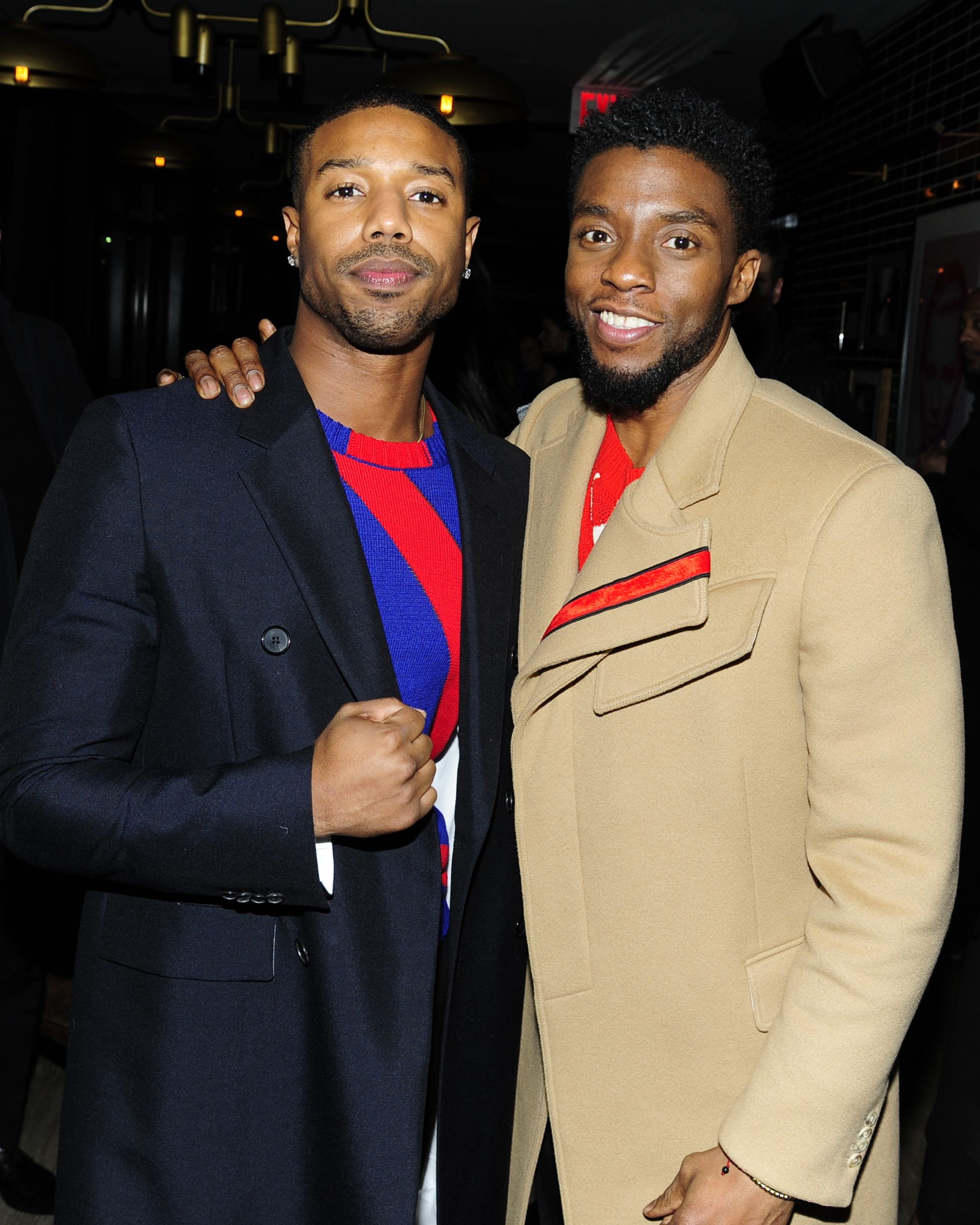 NEW YORK, NY - FEBRUARY 13: Chadwick Boseman and Michael B. Jordan attend The Cinema Society with Ravage Wines & Synchrony host the after party for Marvel Studios' "Black Panther" at The Skylark on February 13, 2018 in New York City.  (Photo by Paul Bruinooge/Patrick McMullan via Getty Images)
