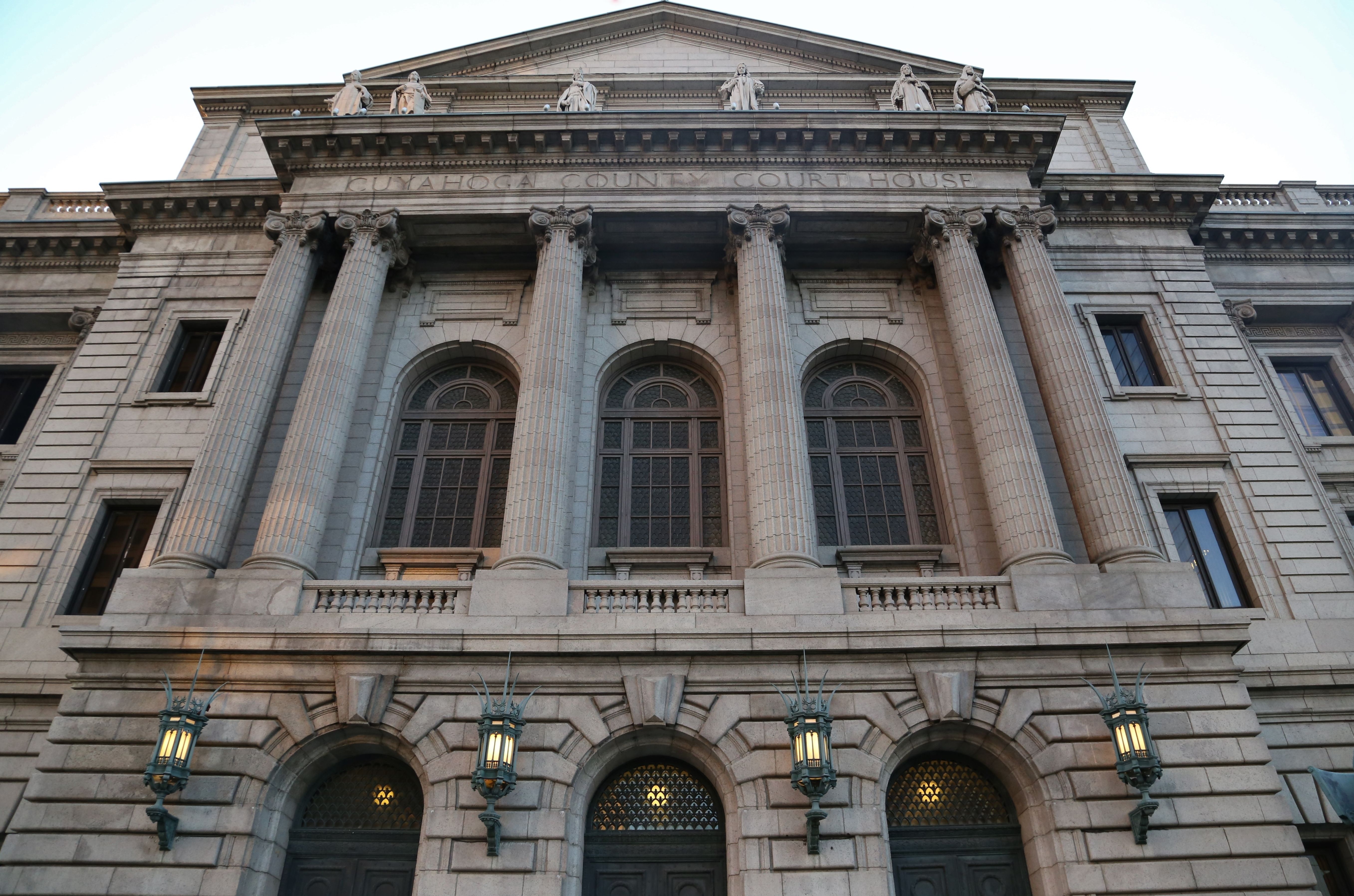 Cuyahoga County Courthouse building was completed in 1813 and was a simple Federal style stone structure
