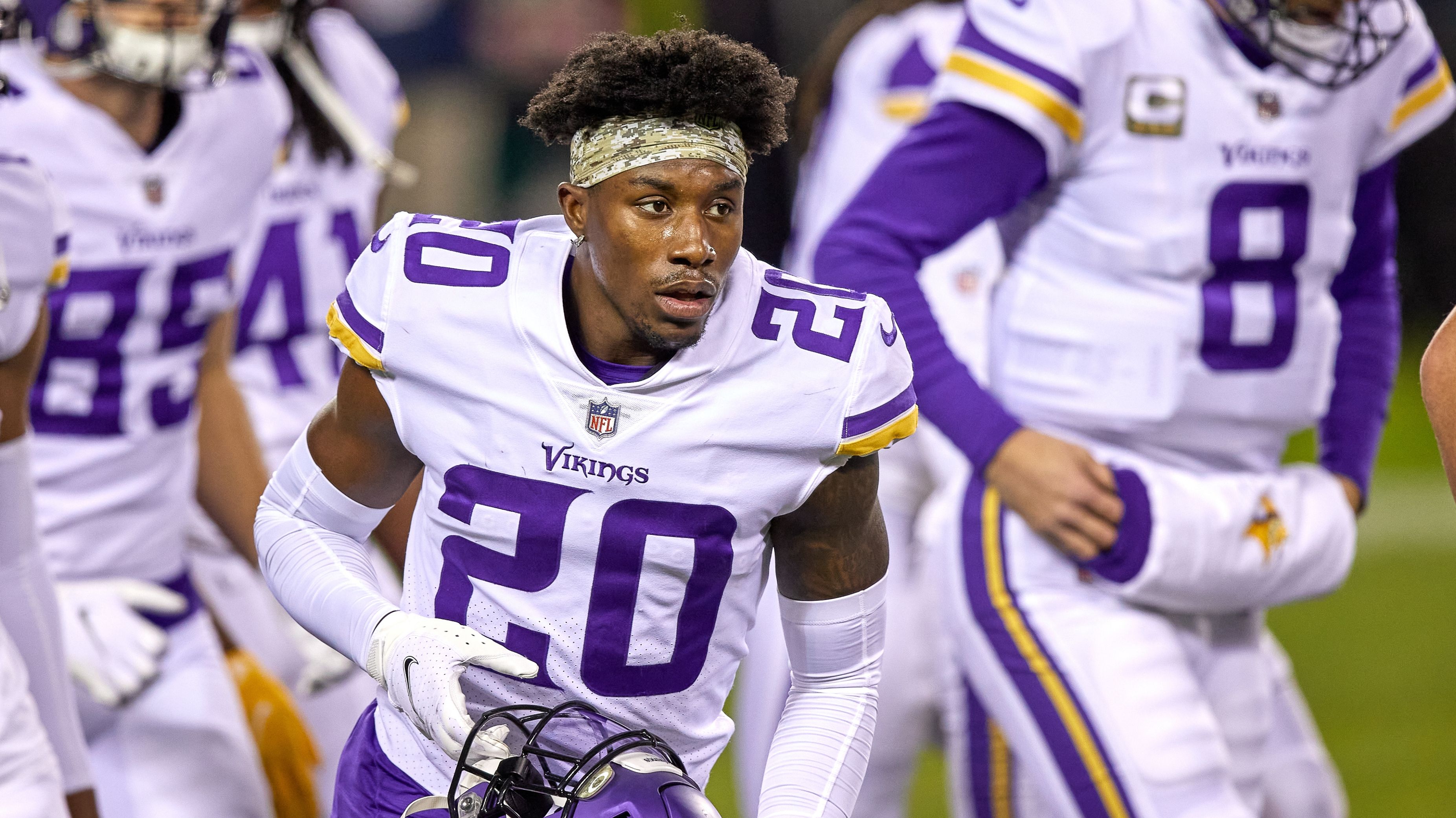 Minnesota Vikings cornerback Jeff Gladney (20) looks on in action during a NFL game between the Minnesota Vikings and the Chicago Bears on Nov.  16, 2020 at Soldier Field, in Chicago, IL. 