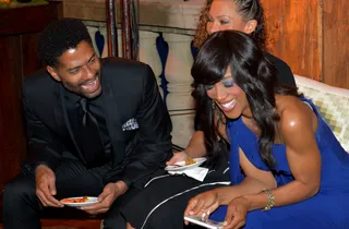 All Jokes - Crooner Eric Benet shares a laugh or two with entertainment journalist Shaun Robinson backstage at the UNCF Evening of Stars.  (Photo: Charley Gallay/Getty Images for BET)