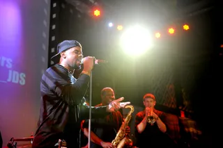 Feel the Heat - Even the band has to take a moment to admire J. Drew&nbsp;during his headlining set at S.O.B.'s in NYC.(Photo: Brad Barket/BET/Getty Images for BET)