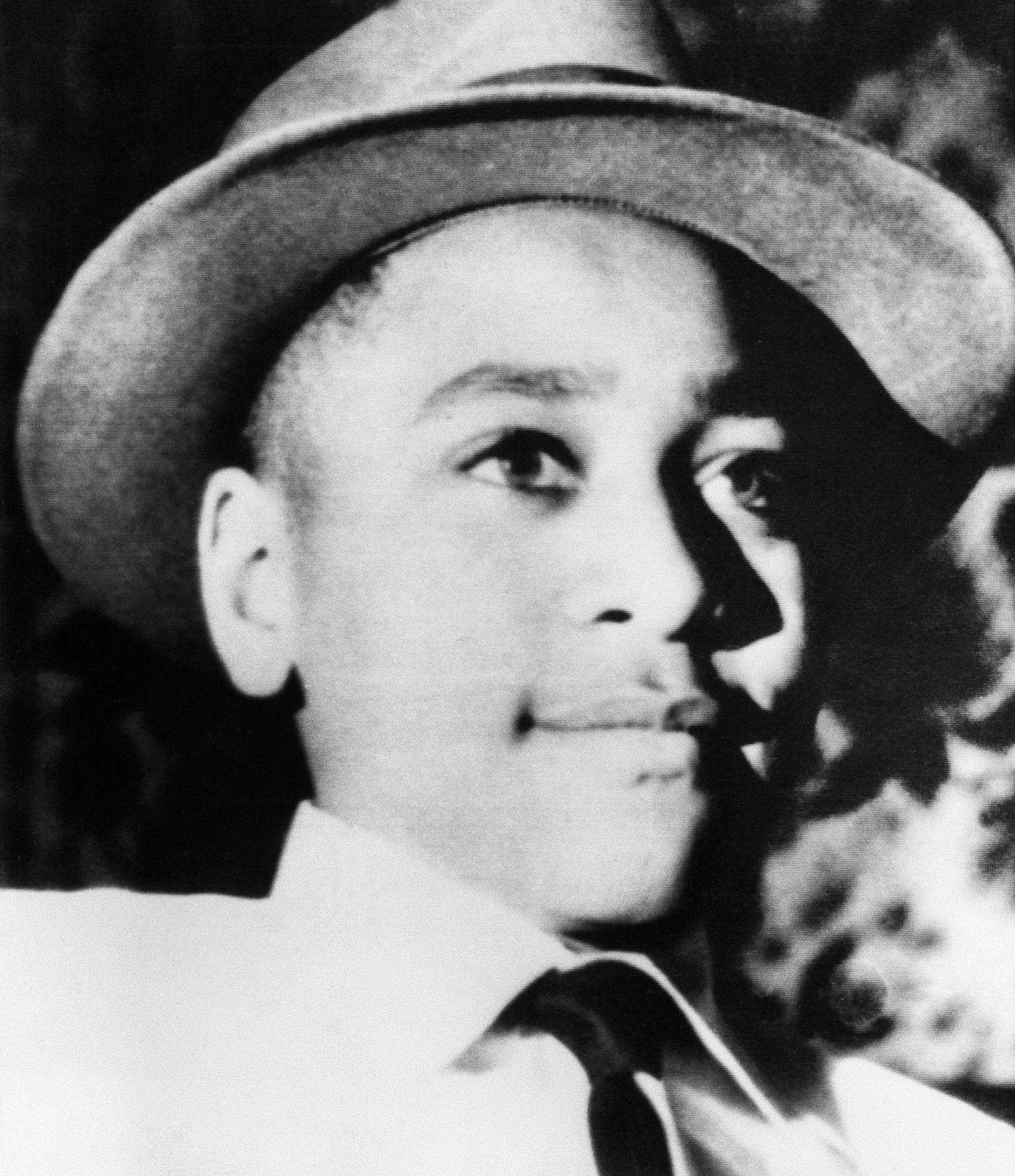 ca. 1955, Chicago, Illinois, USA --- Young Emmett Till wears a hat. Chicago native Emmett Till was brutally murdered in Mississippi after flirting with a white woman. --- Image by © Bettmann/CORBIS