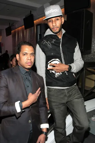 A Two-Peace - Celebrity Photographer Johnny Nunez and Music Producer Swizz Beatz say peace to the photogs at Listen to the BEAT: An Audio Visual Experience in celebration of Black History Month presented by the BEAT and held at the Lodge in the Viacom Buliding in New York City. (Photo: Terrence Jennings/PictureGroup)