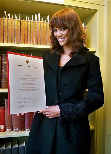 Tyra Banks - Not many celebs choose to hit the books rather than the red carpet, but some stars didn't have to sacrifice getting their college degrees for fame.   After putting her education on hold to pursue her modeling career after high school, Tyra Banks went back to school — at Harvard no less! — for a course in business management. She graduated in February 2012.(Photo: AP Photo/Courtesy of Carolyn London)