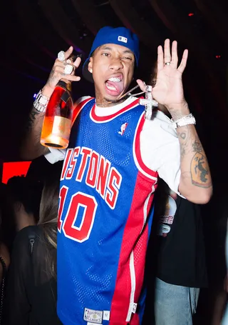 Turnt - Tyga enjoyed a bottle of Moet Nectar Imperial Rose at 1 Oak in Los Angeles.(Photo: BFA via PMG Media Group)