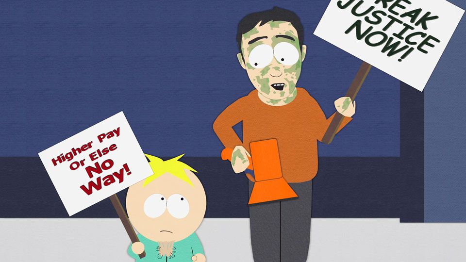 Butters, Unions, Freak Strike, protests, TV, police business, chinballs, videotape, Freaks