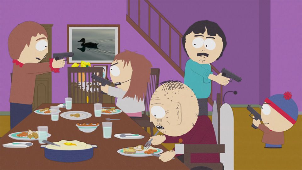 Sharon Marsh, Randy Marsh, Stan, Shelley, Grandpa Marsh, Mr. Garrison