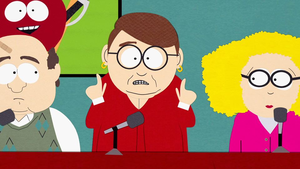 Principal Victoria, Randy Marsh, Sharon Marsh, Cartman's Mom, Mr