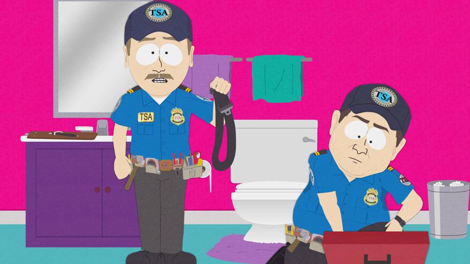 TSA, Cartman, Cartman's Mom, toilet Toilet Safety Administration