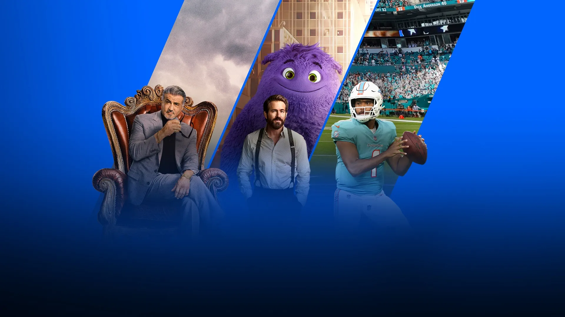 Sylvester Stallone on the show Tulsa King, Ryan Reynolds in the movie
"IF" and quarterback Tua Tagovailoa for NFL on CBS.