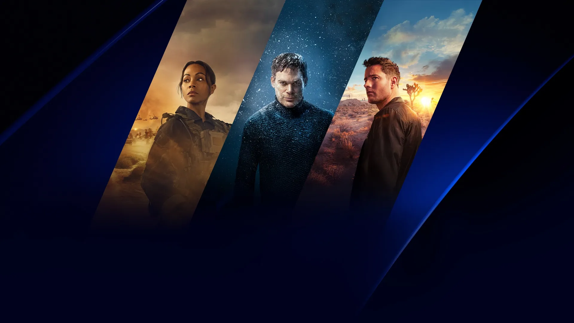 Paramount+ Black Friday sale key art featuring imagery from series Lioness, Dexter: New Blood, and Tracker.