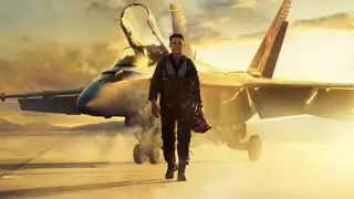 Image from Top Gun: Maverick where Tom Cruise's character, Maverick, is walking away from his fighter jet.